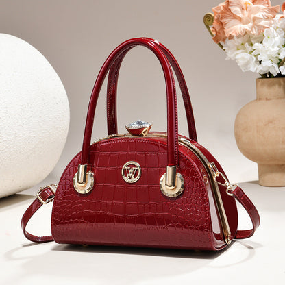 Womens Gold-trimmed Handbag Light-luxury Glossy-leather Shell Bag