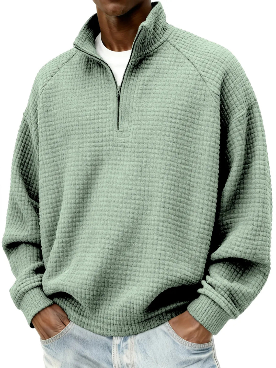 Retro Zipped Small-check Casual Stand-collar Long-sleeve Mens