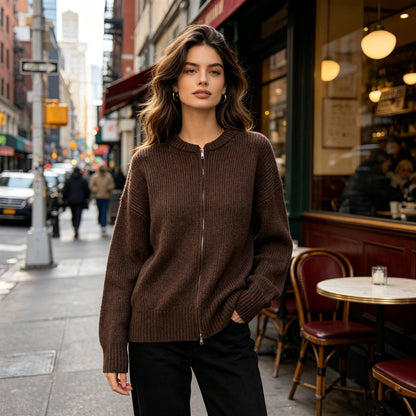 Casual Versatile Solid-color Zip-up Knit Cardigan Jacket