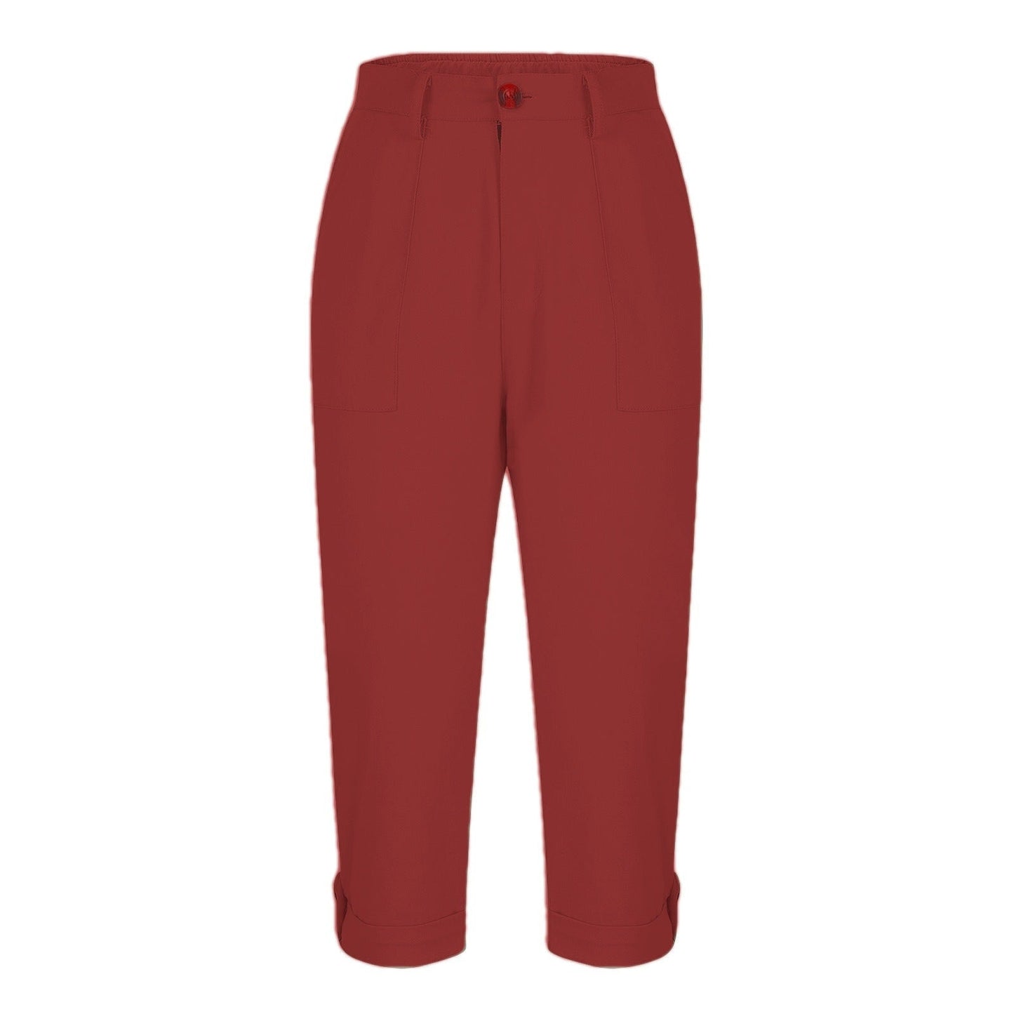 Womens Solid-color Buttoned Roll-up Capri Pants