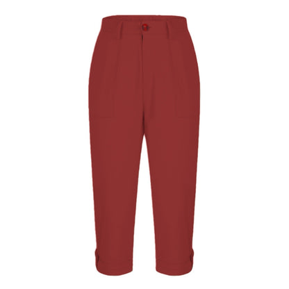 Womens Solid-color Buttoned Roll-up Capri Pants