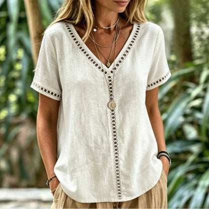 European And American Casual V-neck Short-sleeve Top