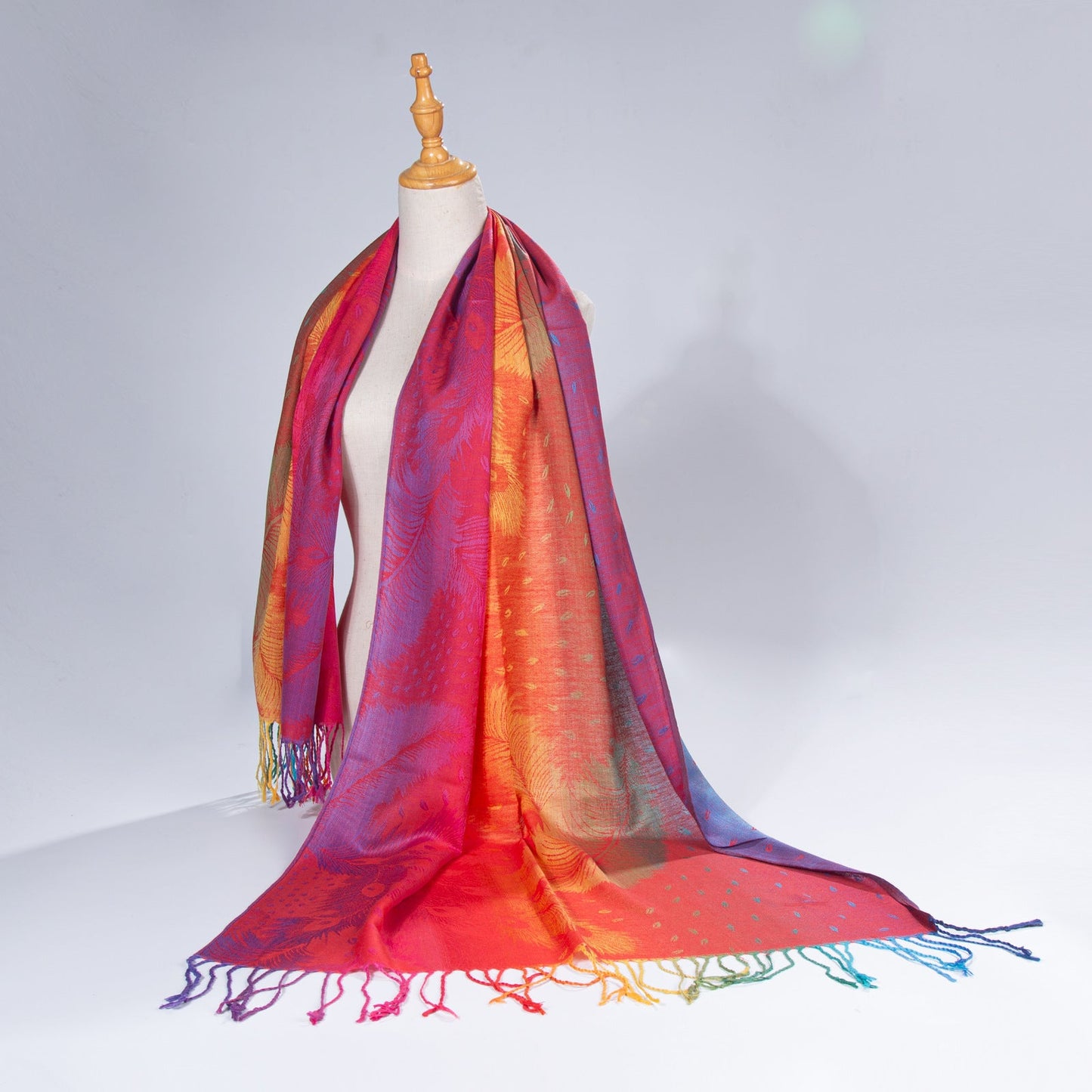 Ethnic-style Fallwinter Colorful Gradient Feather-patterned Neck Scarf
