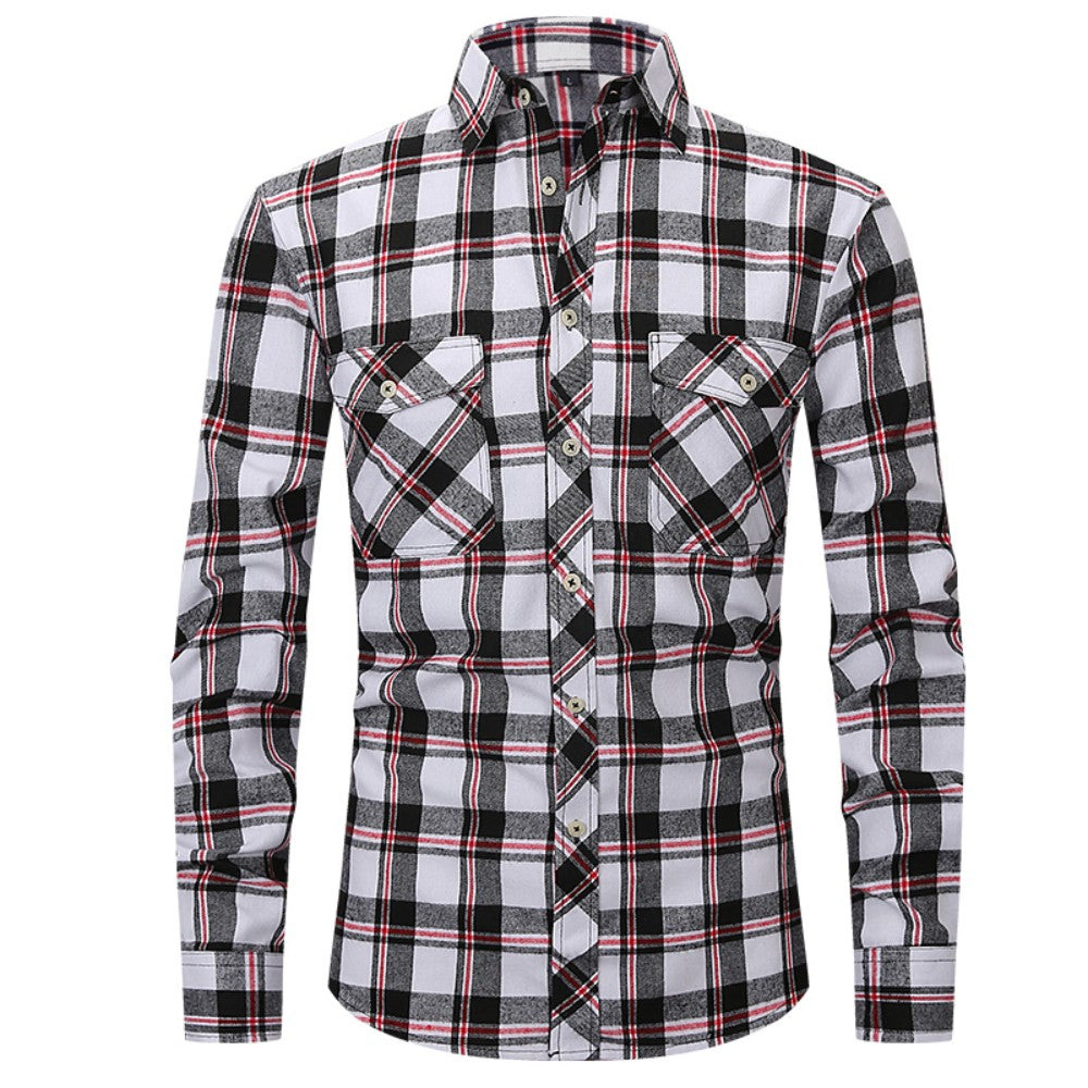 Classic Men's Plaid Shirt With Pockets - Long Sleeve Casual Button Down For Work & Outdoor