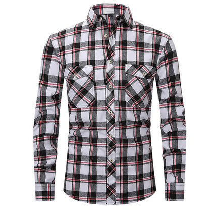 Classic Men's Plaid Shirt With Pockets - Long Sleeve Casual Button Down For Work & Outdoor