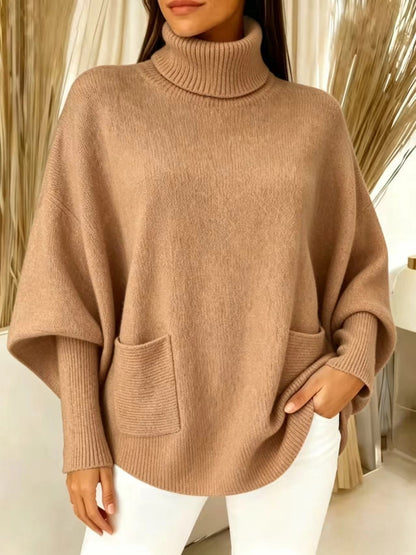 Fashionable Solid-Color Long-Sleeve Turtleneck Sweater For Women