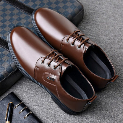 Premium Men's Leather Shoes, Business Formal Casual Leather Shoes, Lace-Up With Decorative Buckle, British Style