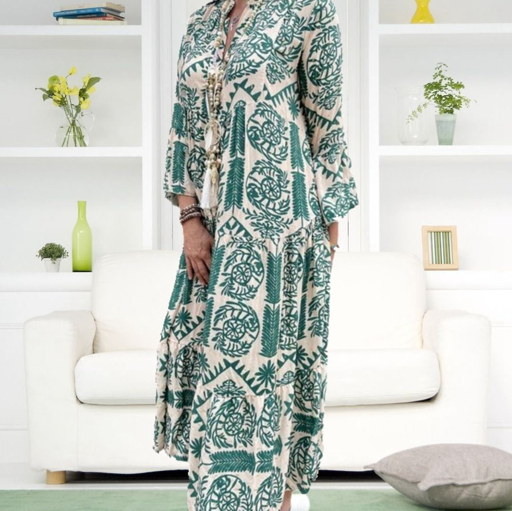 Women's Fashion Elegant Floral V-neck Plus Size Dress