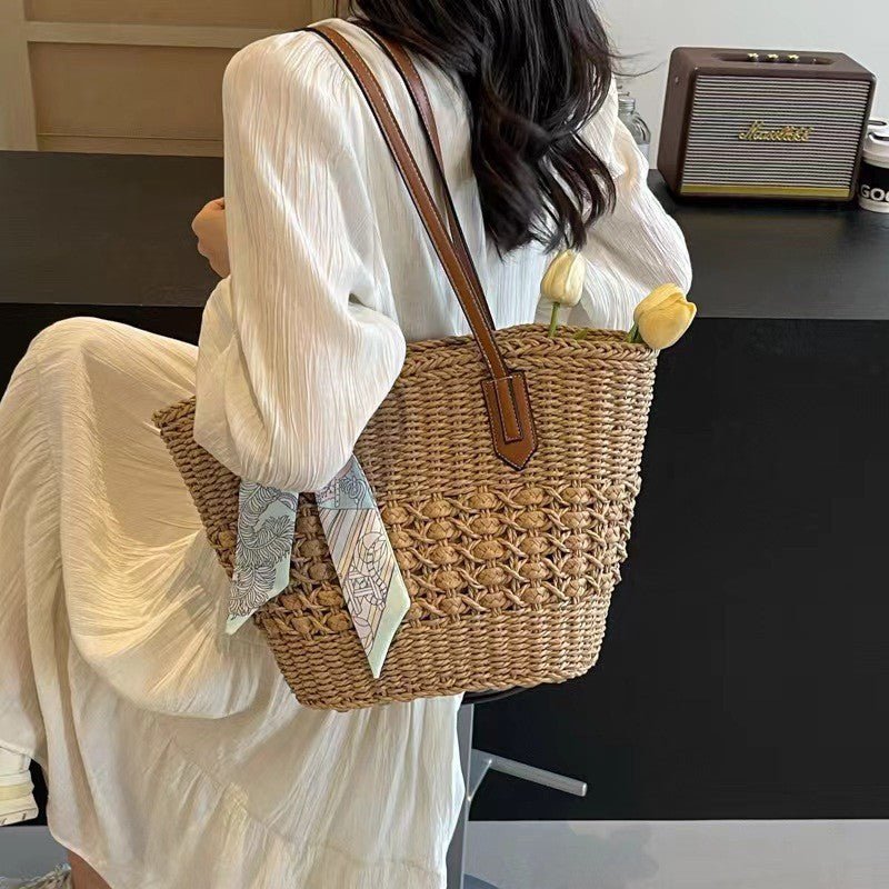 Womens Summer Beach Vacation Woven Shoulder Bag