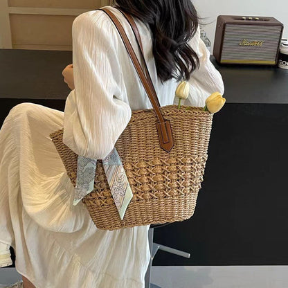 Womens Summer Beach Vacation Woven Shoulder Bag