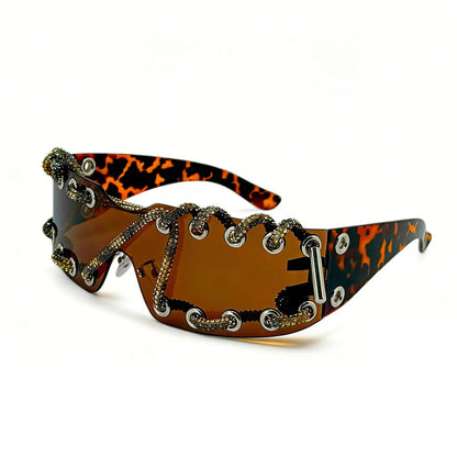 Sunglasses With Metal Ring Rivets Retro-futuristic Party Shades