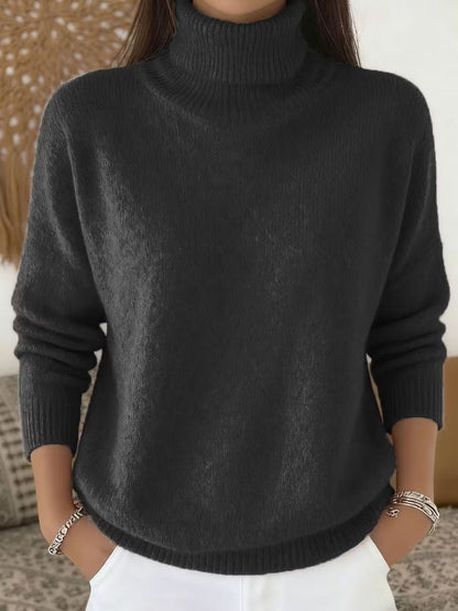 Autumn  Winter New Arrival  Casual Chic Solid Color High-Neck Pullover Knit Sweater