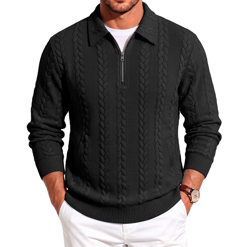 Mens Casual Simple Zippered Long-Sleeve Top