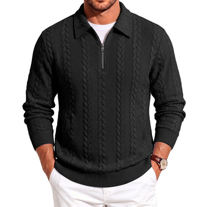 Mens Casual Simple Zippered Long-Sleeve Top