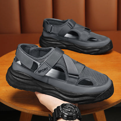 Men's Casual Sandals, Versatile Breathable Trendy Hollow-out Cool Sandals With Hook & Loop Fastener