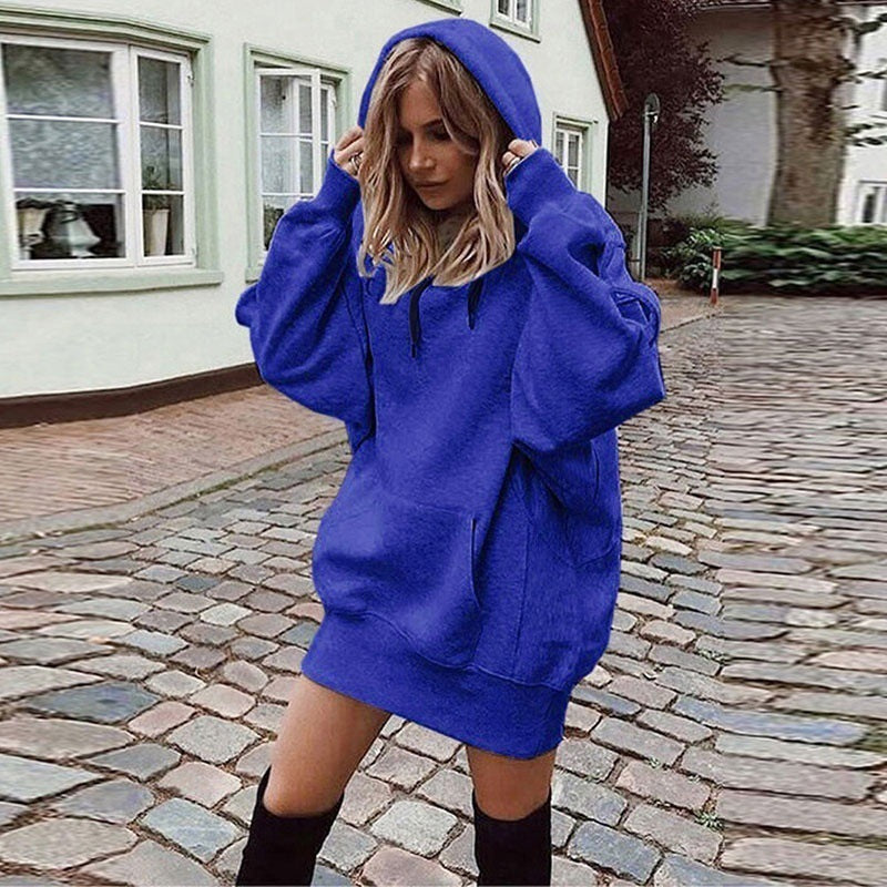 Women's Solid Color Pullover Hooded Loose Fleece Sweater