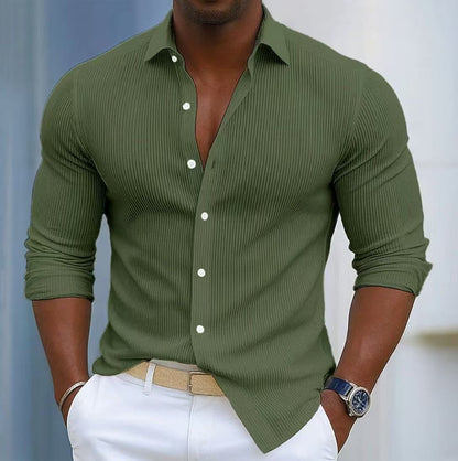Casual Solid-color Long-sleeve Shirt With A Lapel Collar
