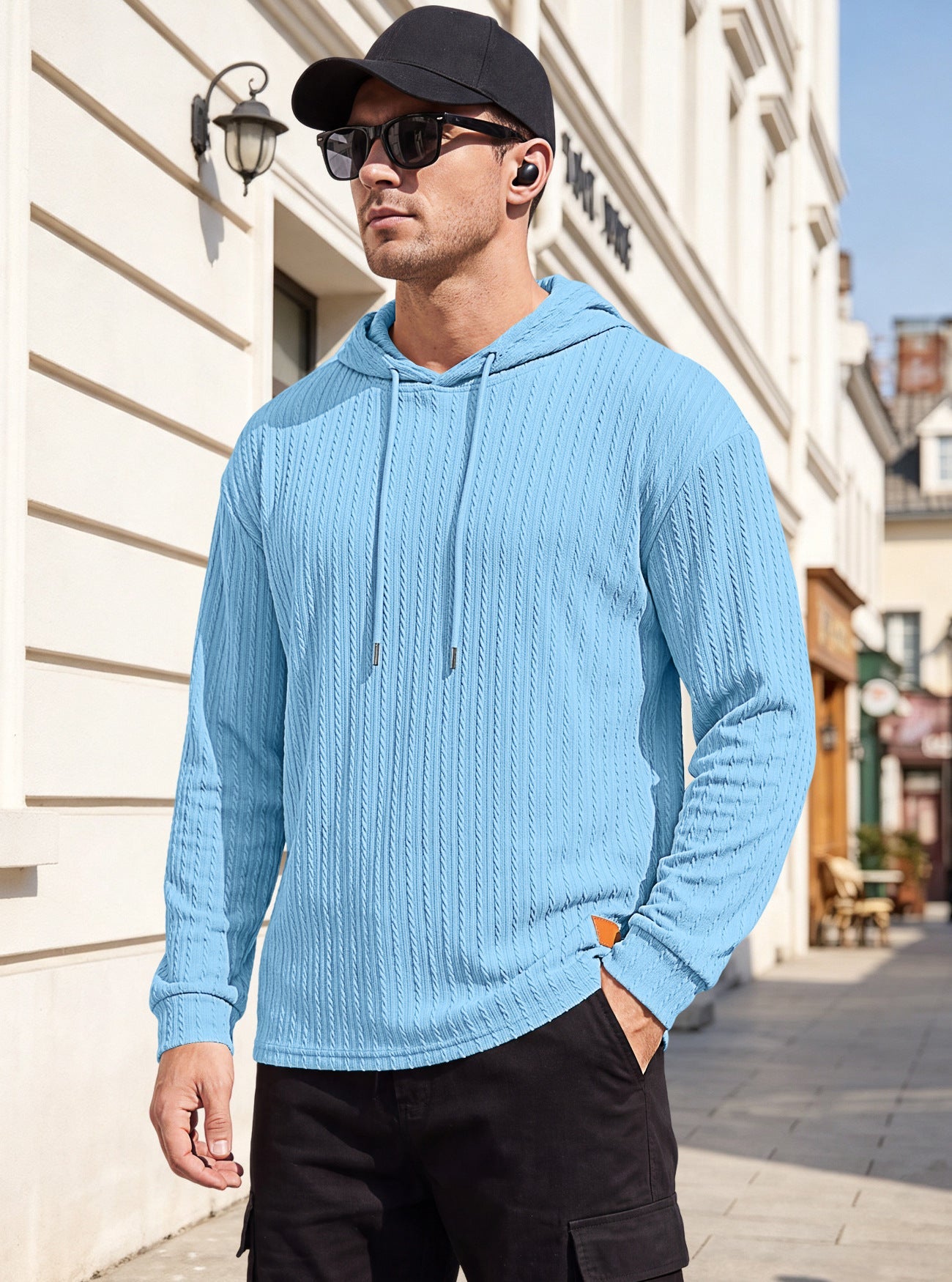 Mens Jacquard Half-zip Hoodie Pullover Knitwear