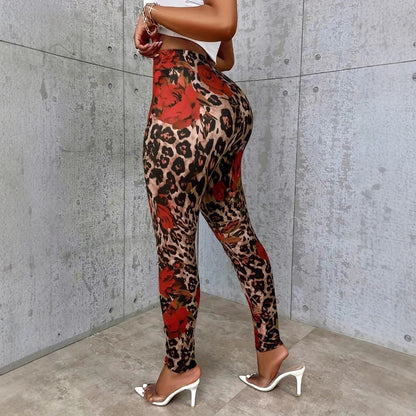 Womens Floral Print Stretchy Waist Leggings