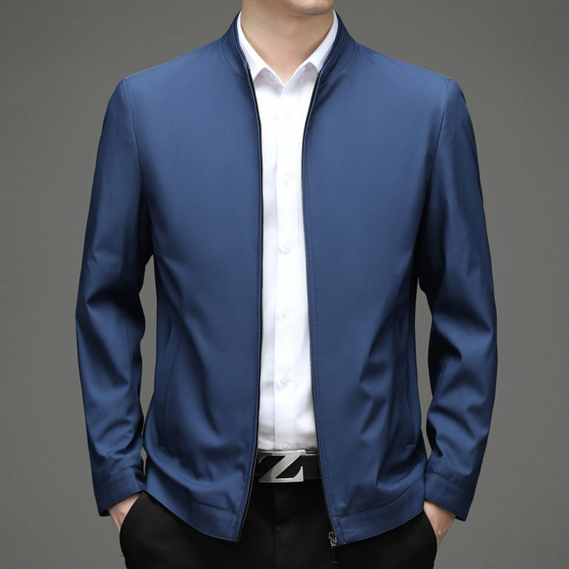 Men's Business-Casual Solid-Color Zip-Up Jacket