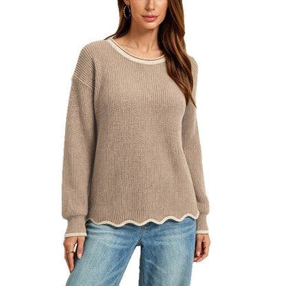 Womens Round-neck Loose-fit Versatile Knit Sweater