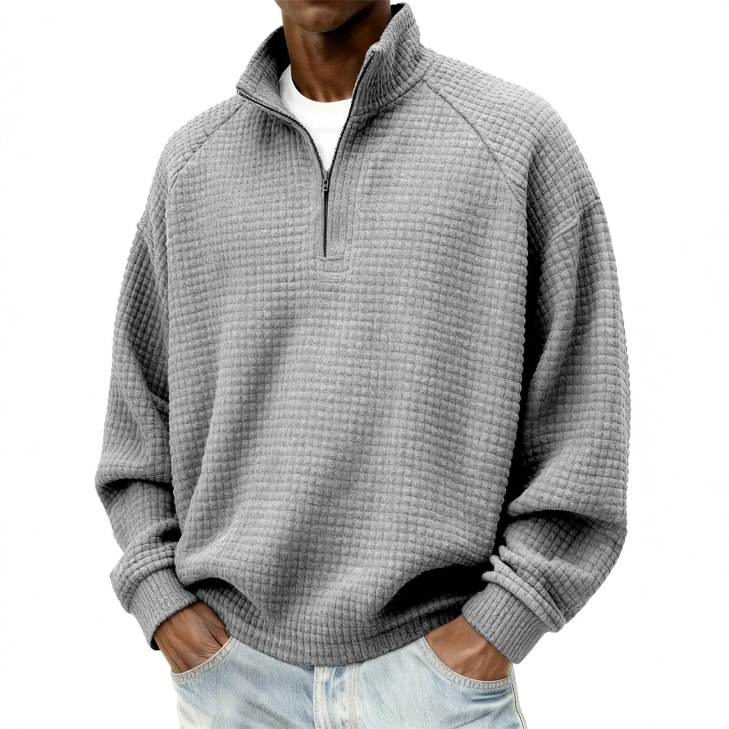 Retro Zipped Small-check Casual Stand-collar Long-sleeve Mens
