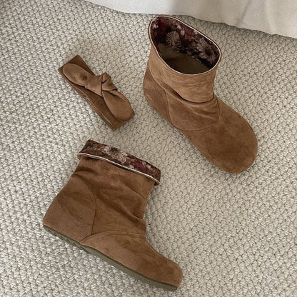 Slouch Ankle Boots Women Round Toe Soft Suede Inner Wedge Short Boots