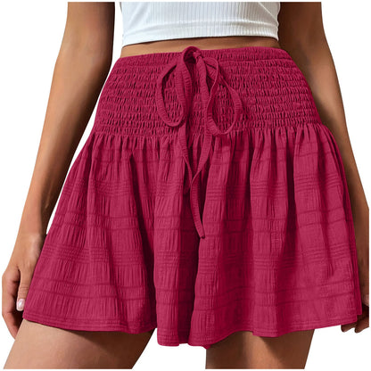 2026 European Style Women S Stretch Waist Short Skirt Casual Pants Summer Fashion Solid Color Drawstring Sports Shorts