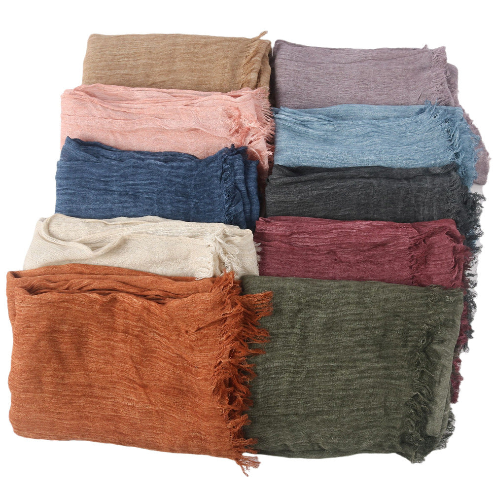New Womens Solid-color Pleated Faux Hijab