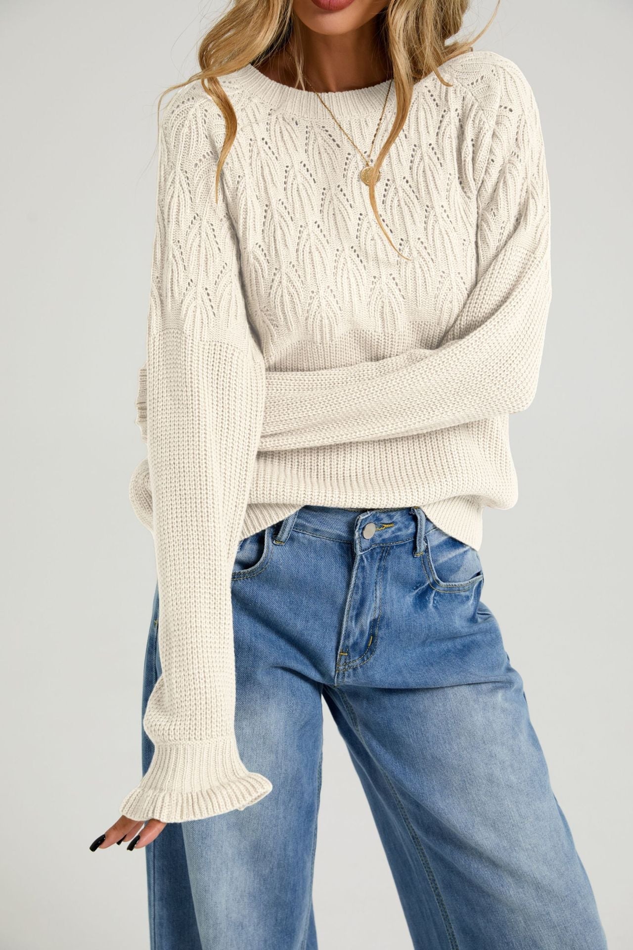 Womens Versatile Fashionable Crew-neck Sweater