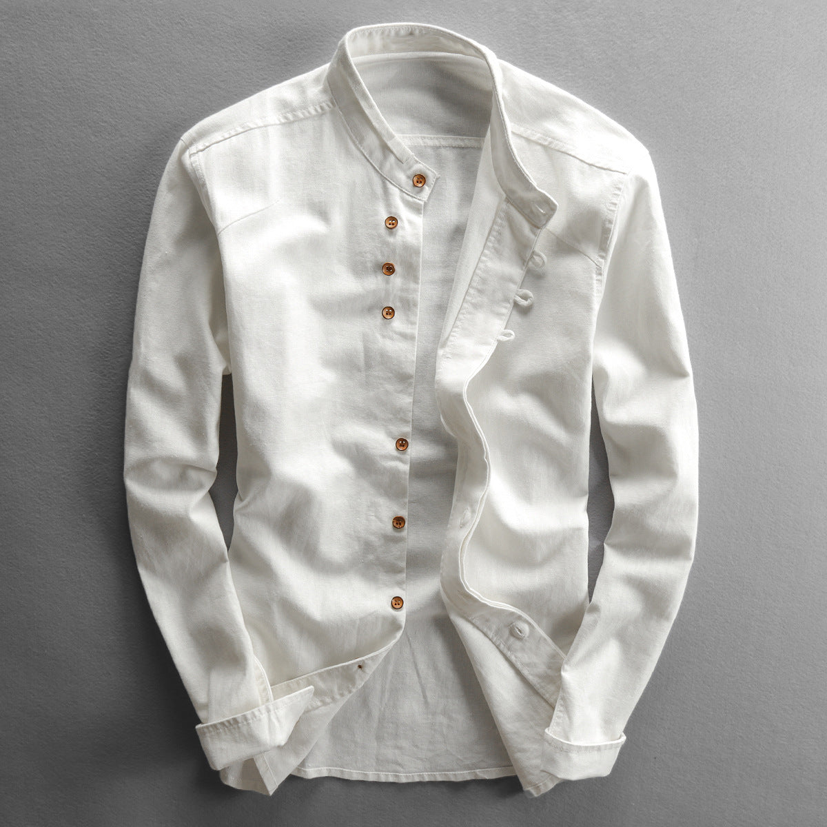Vintage Chinese-style Slim-fit Shirt With A Mandarin Collar