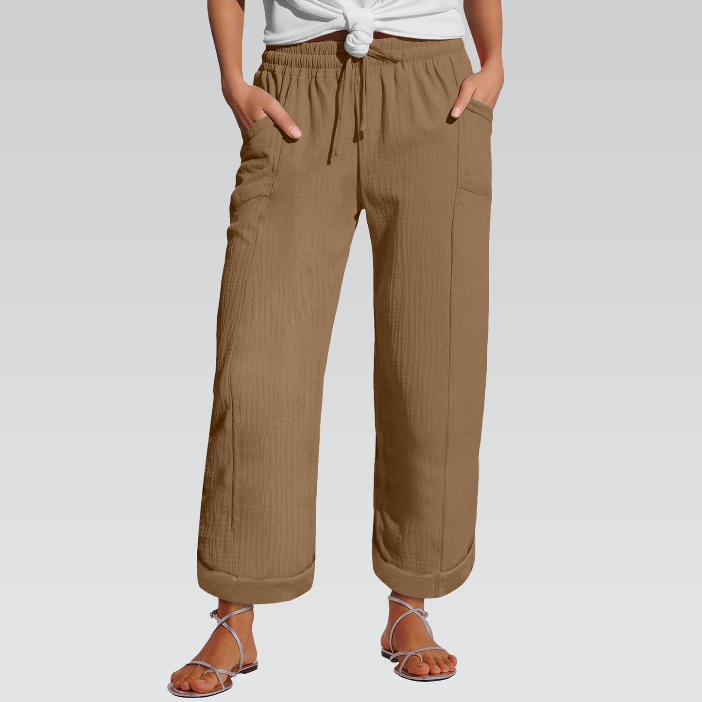 High-waisted Belted Loose-fitting Wide-leg Trousers For Women