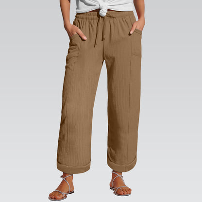 High-waisted Belted Loose-fitting Wide-leg Trousers For Women