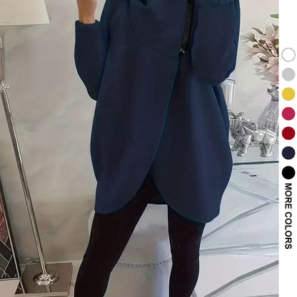 Womens Solid-color Long-sleeve Casual Hooded Sweatshirt