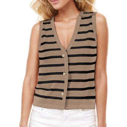 Casual Contrasting Vest Top, Women's Temperament Cardigan Sweater Vest