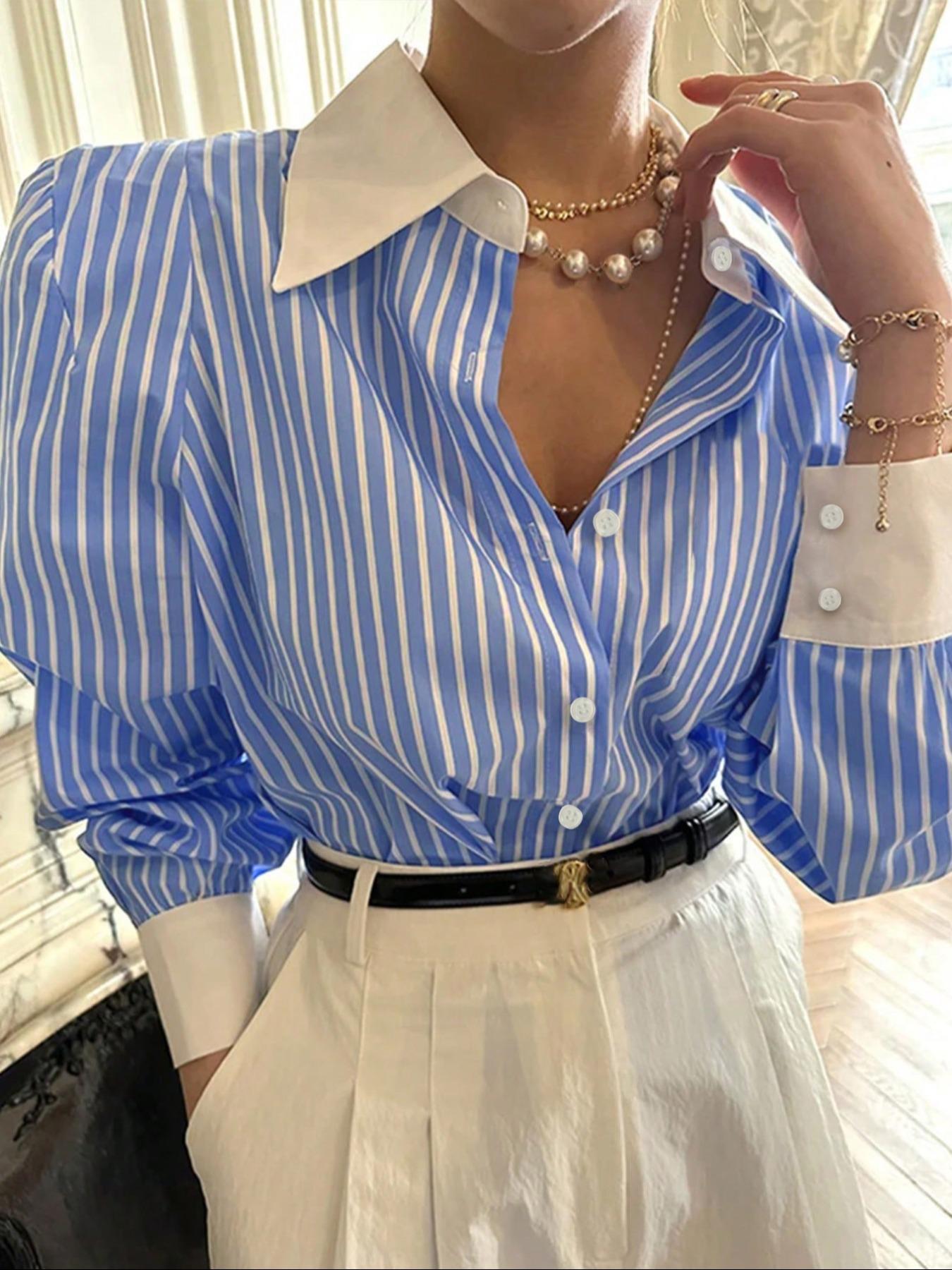 European And American-style Striped Patchwork Shirt