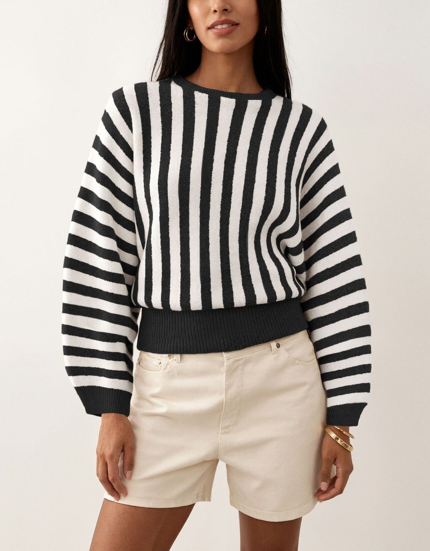 New Stylish Striped Long-sleeve Knit For Fall And Winter