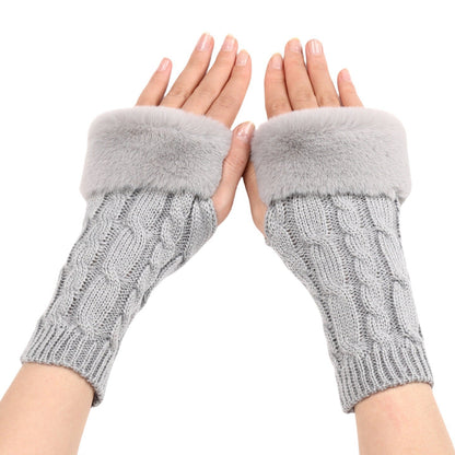Women's Cable Knit Arm Warmers - Open End Half Finger Gloves with Wool Lining for Fall Winter Cold Weather