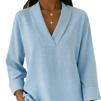 Womens Relaxed-fit Three-quarter-sleeve V-neck Blouse