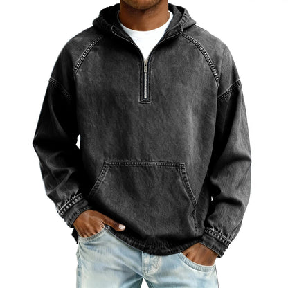 Mens Solid-Color Casual Hooded Zip-Up Sweatshirt