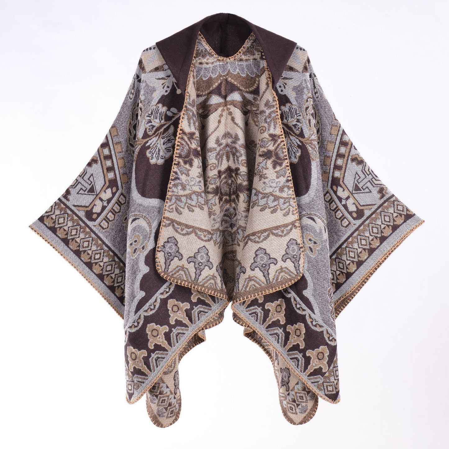Floral Photography Knitted Hooded Cape