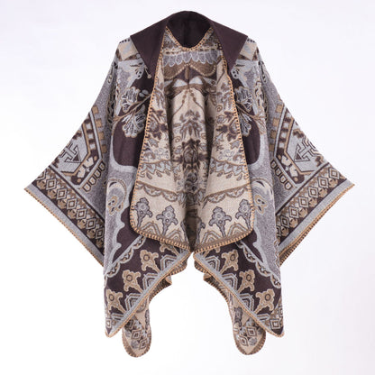 Floral Photography Knitted Hooded Cape