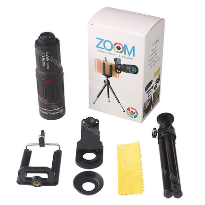 Compatible with Apple, 18X Telescope Zoom Mobile Phone Lens for iPhone Samsung Smartphones universal clip Telefon Camera Lens with tripod