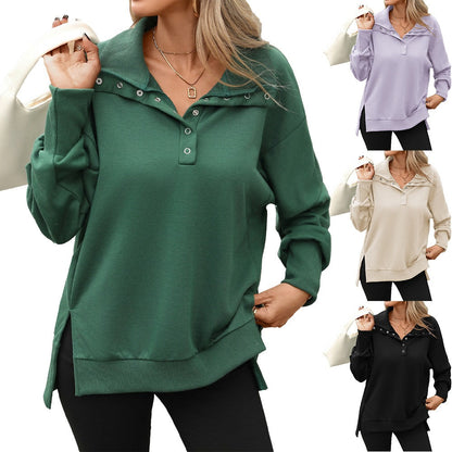 Solid-color Turtleneck Long-sleeve Relaxed-fit Casual Sweatshirt For Women