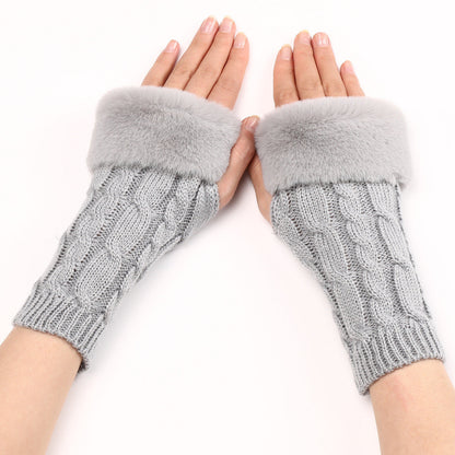 Women's Cable Knit Arm Warmers - Open End Half Finger Gloves with Wool Lining for Fall Winter Cold Weather