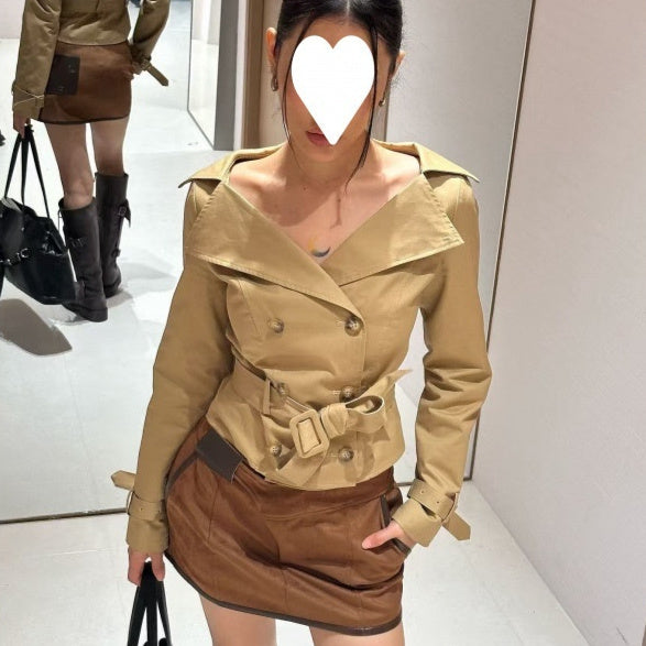 Womens Lapel Double-breasted Trench Coat
