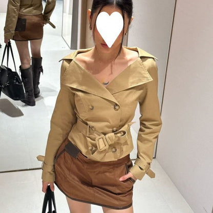 Womens Lapel Double-breasted Trench Coat