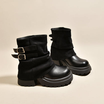 Women Platform Combat Boots 2026 Fall New Trending Slouchy Ankle Boots Maillard Trouser Boots Riding Boots