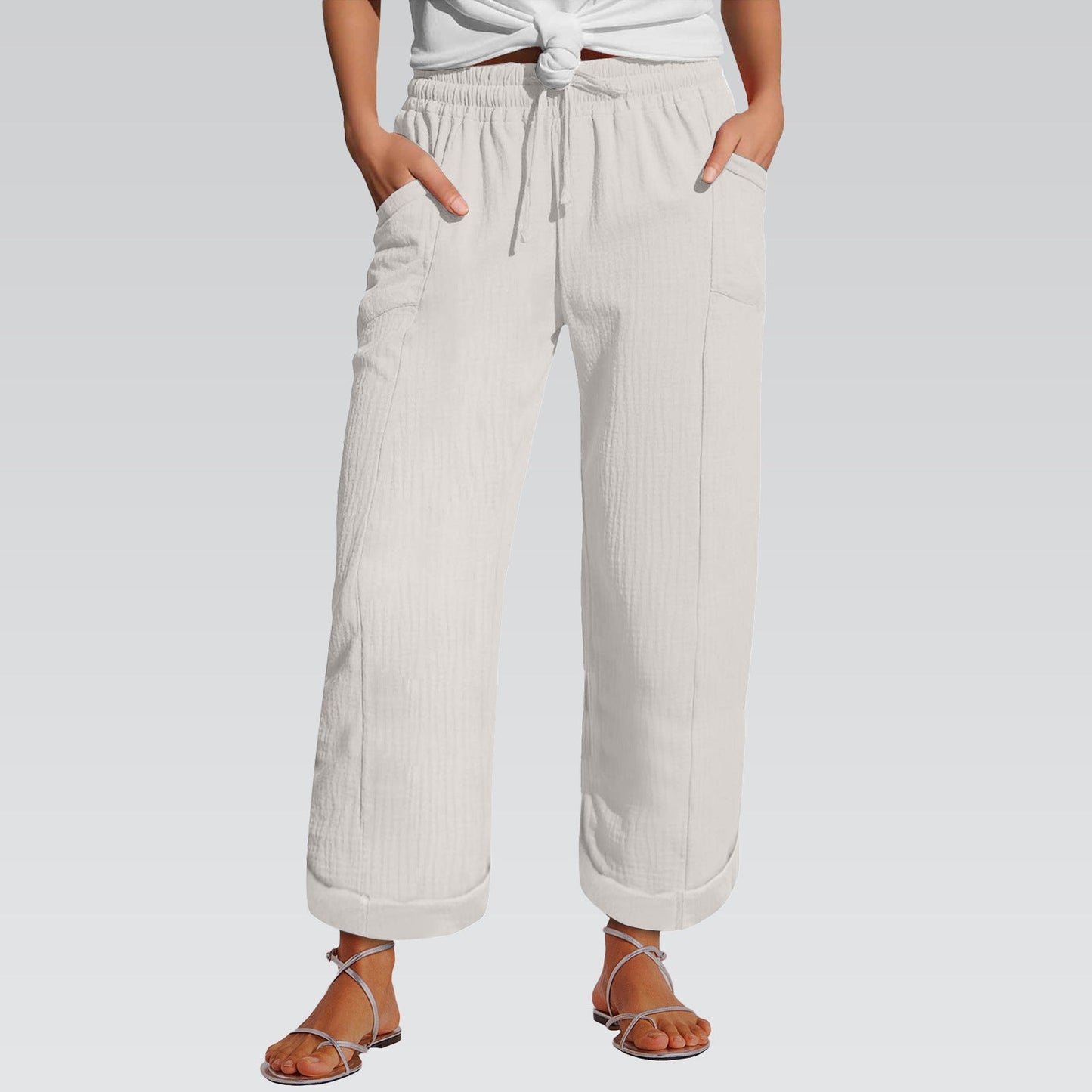 High-waisted Belted Loose-fitting Wide-leg Trousers For Women