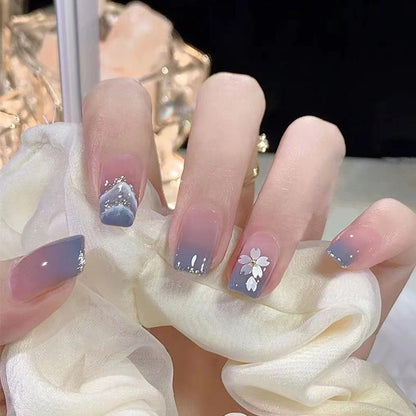 Fashionable Blue and Graffiti Pattern Fake Nails